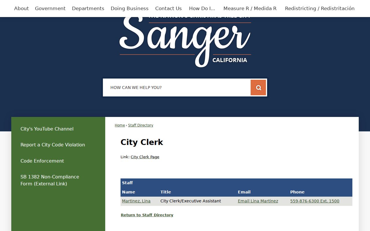 Sanger people search City Clerk records directory