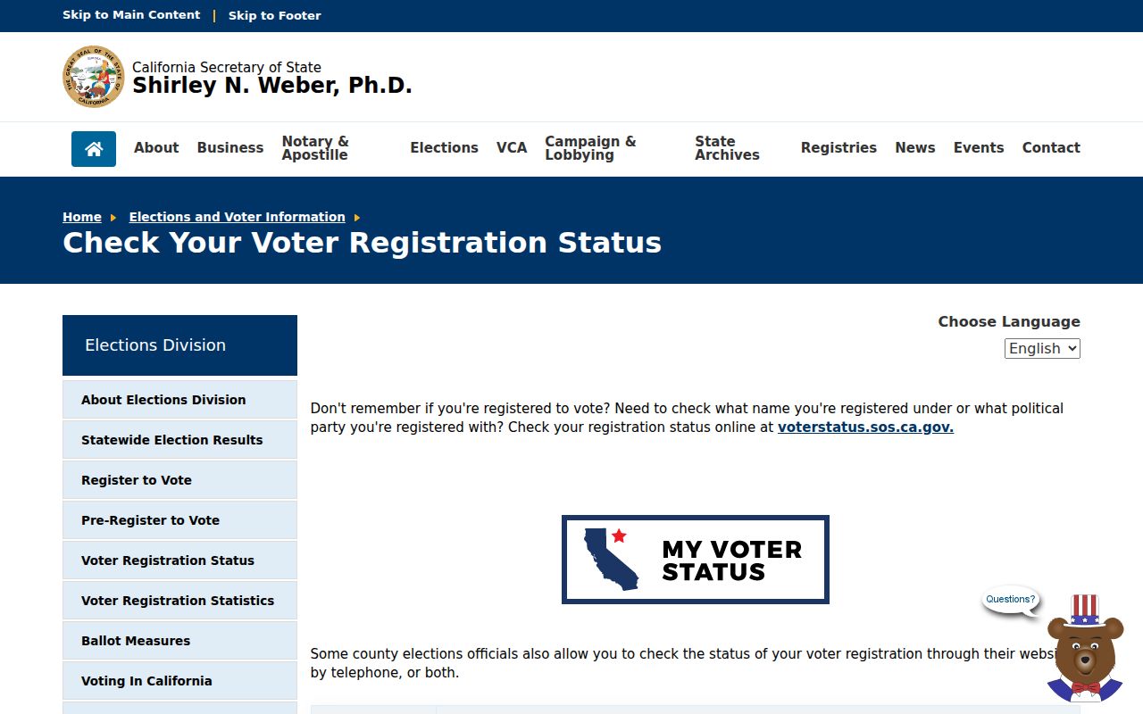 Sanger people search California voter records status page