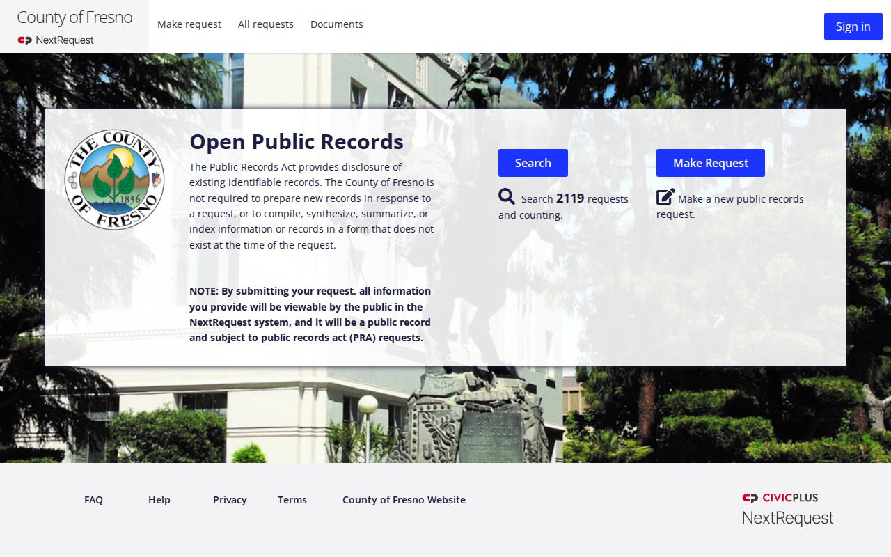 Sanger public records request portal for Fresno County