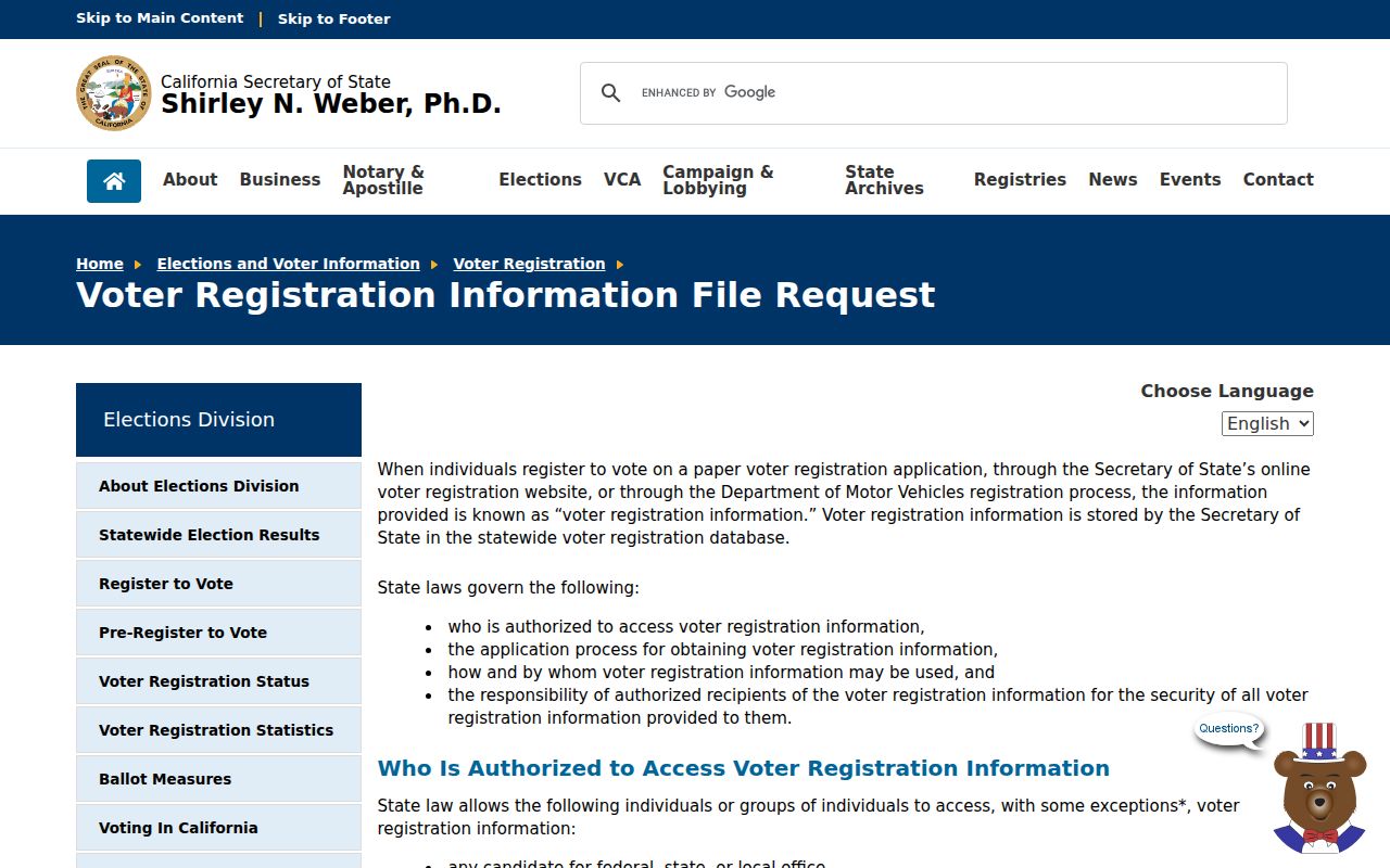 Sanger voter registration records request information from California